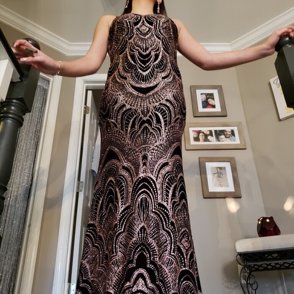 black and rose gold formal dress